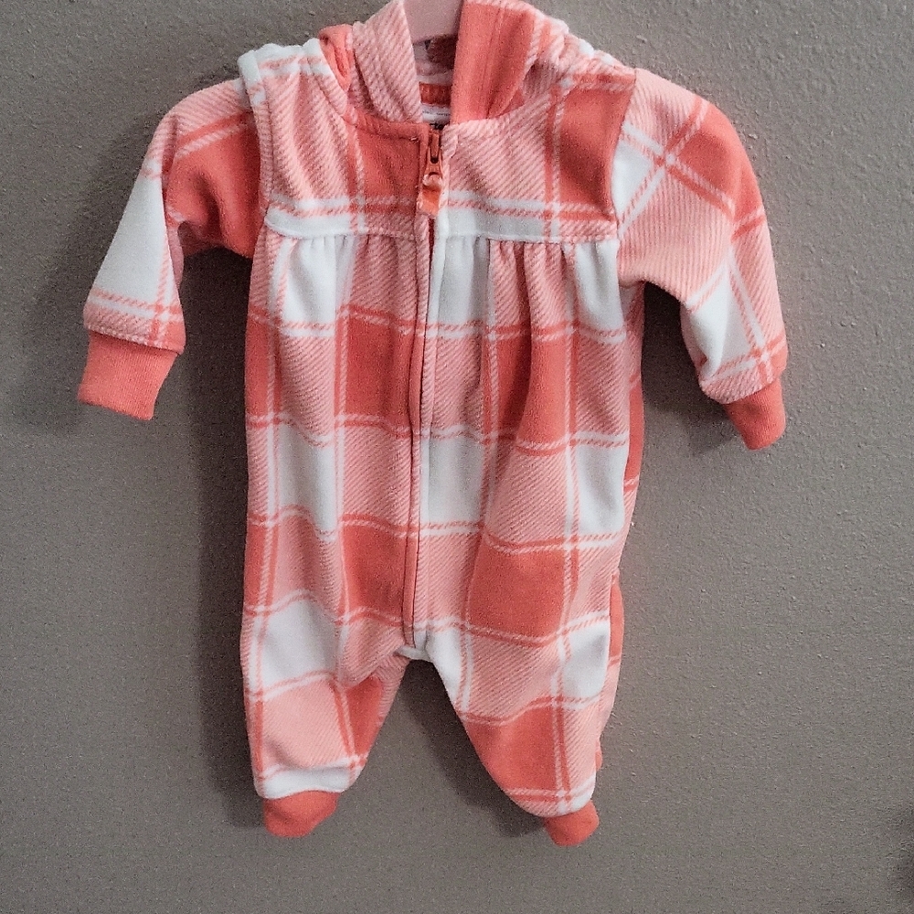 Carter's Coral and White Plaid Fleece Baby One-Piece